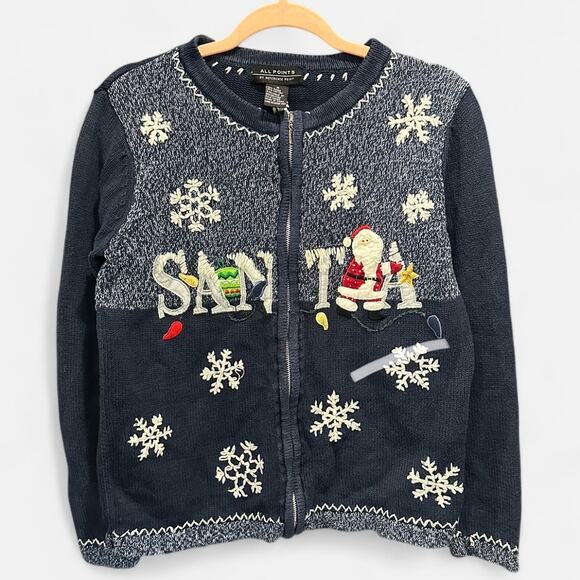 Vintage Santa Ugly Christmas Soft Girl Cottage Core Grandma Cardigan Sweater - Picture 5 of 8